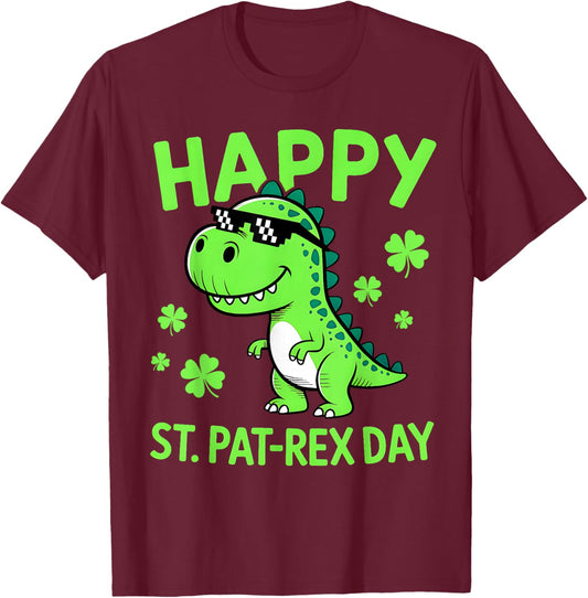 Happy St. Pat-Rex Day Dinosaur T rex Boys St Patricks Day T-Shirt - T-Shirt | Maroon