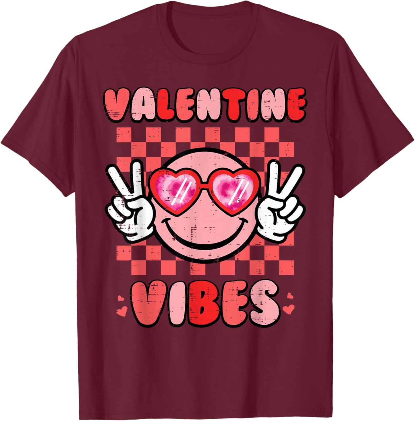 Valentine Vibes Happy Face Valentines Day Men Women Kids T-Shirt - T-Shirt | Maroon