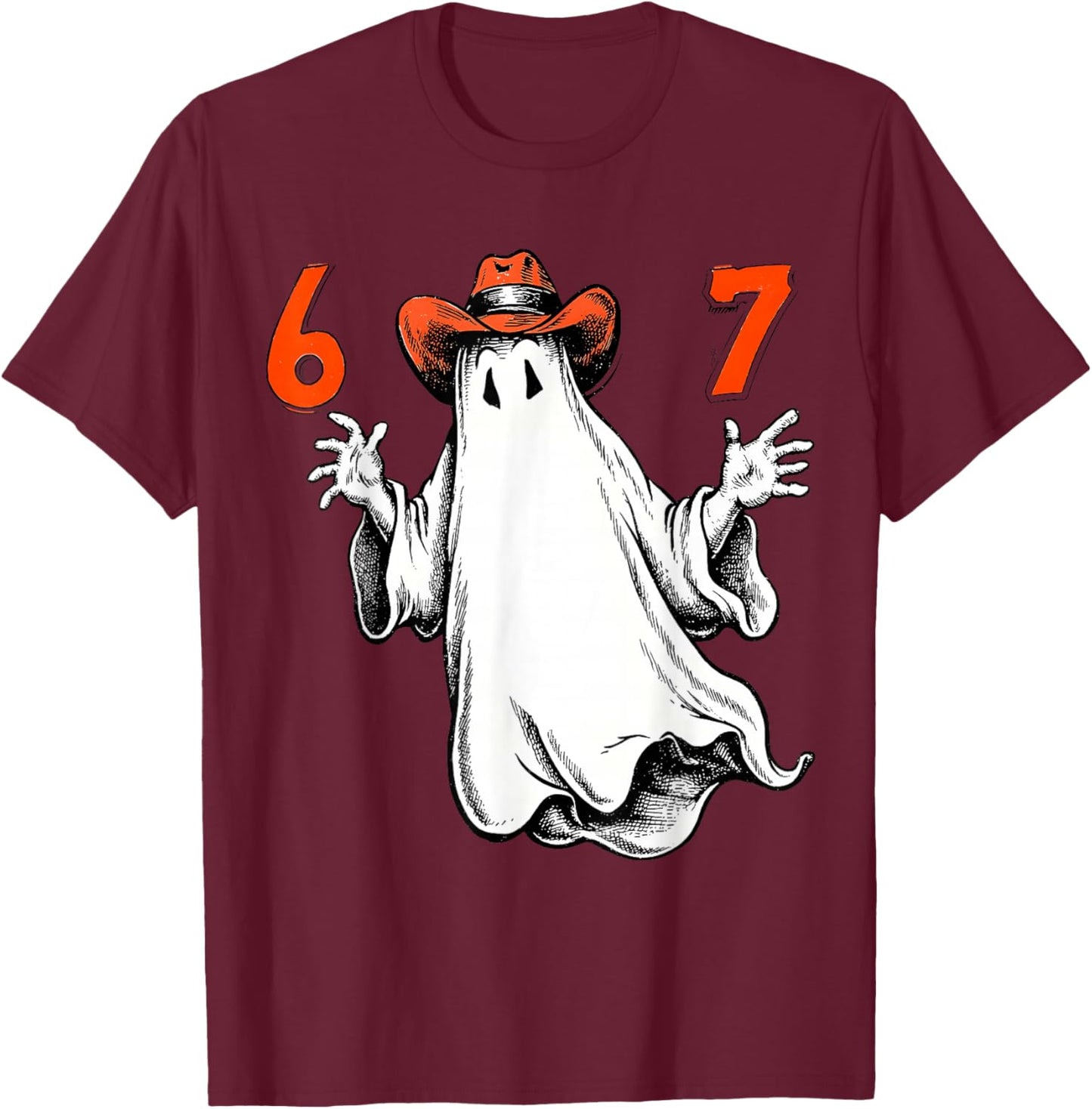 67 Halloween Funny Six Seven Meme Brainrot Ghost Kids Bruh T-Shirt - T-Shirt | Maroon