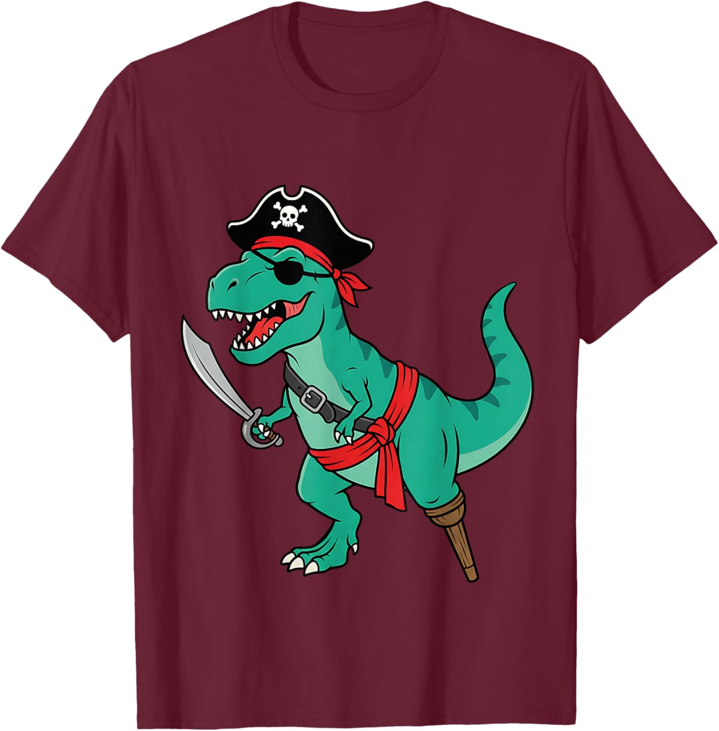 Pirate Dinosaur Toddler Boy Funny Kids Halloween Costume T-Shirt - T-Shirt | Maroon