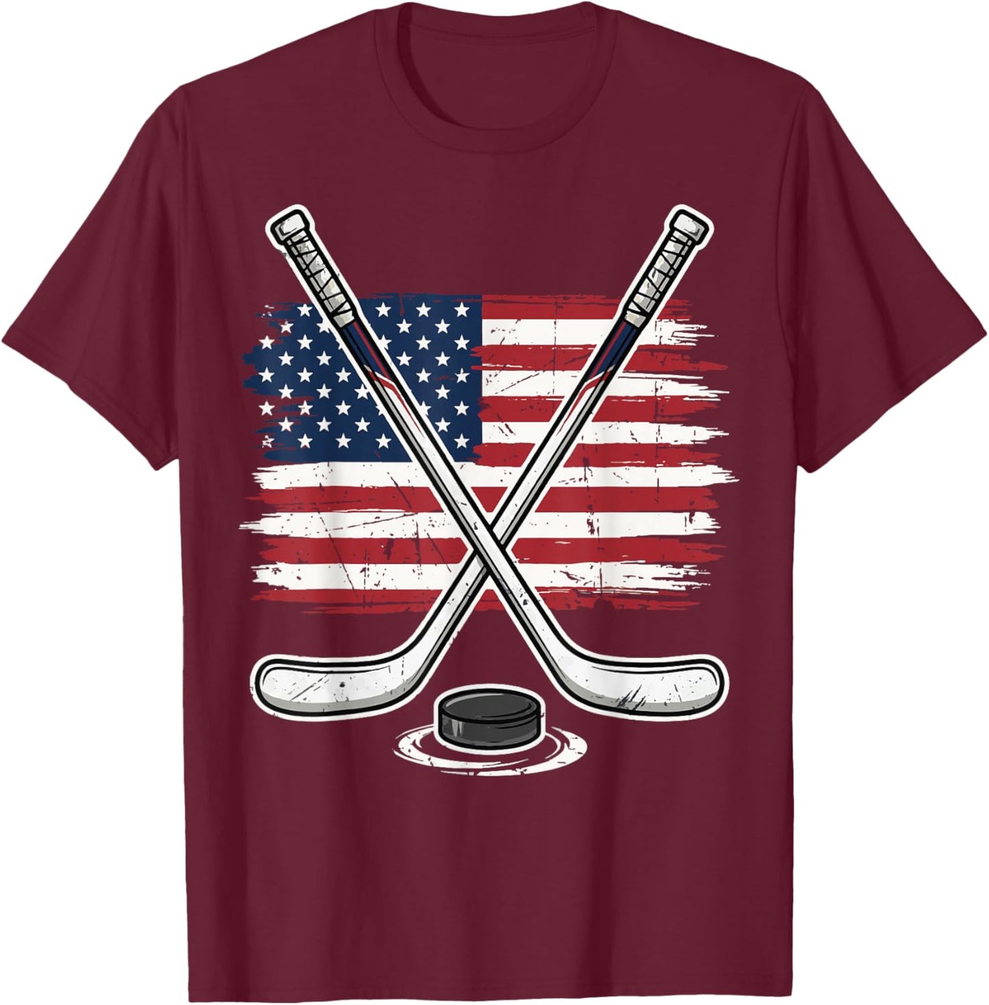 Ice Hockey USA Flag T-Shirt - T-Shirt | Maroon
