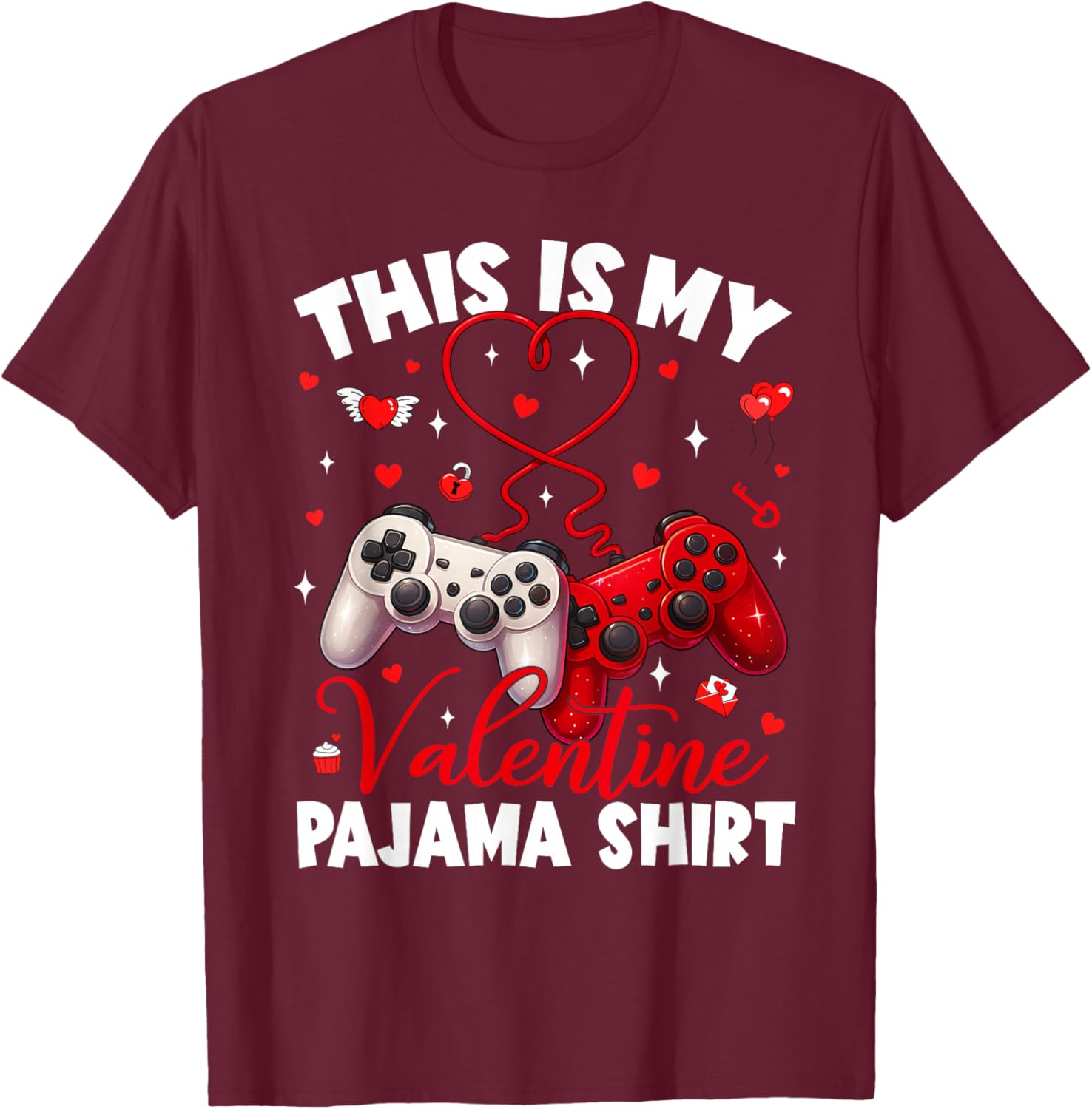 This is My Valentine Pajama Gamer Video Games V Day Men Boy T-Shirt - T-Shirt | Maroon