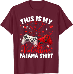 This is My Valentine Pajama Gamer Video Games V Day Men Boy T-Shirt - T-Shirt | Maroon