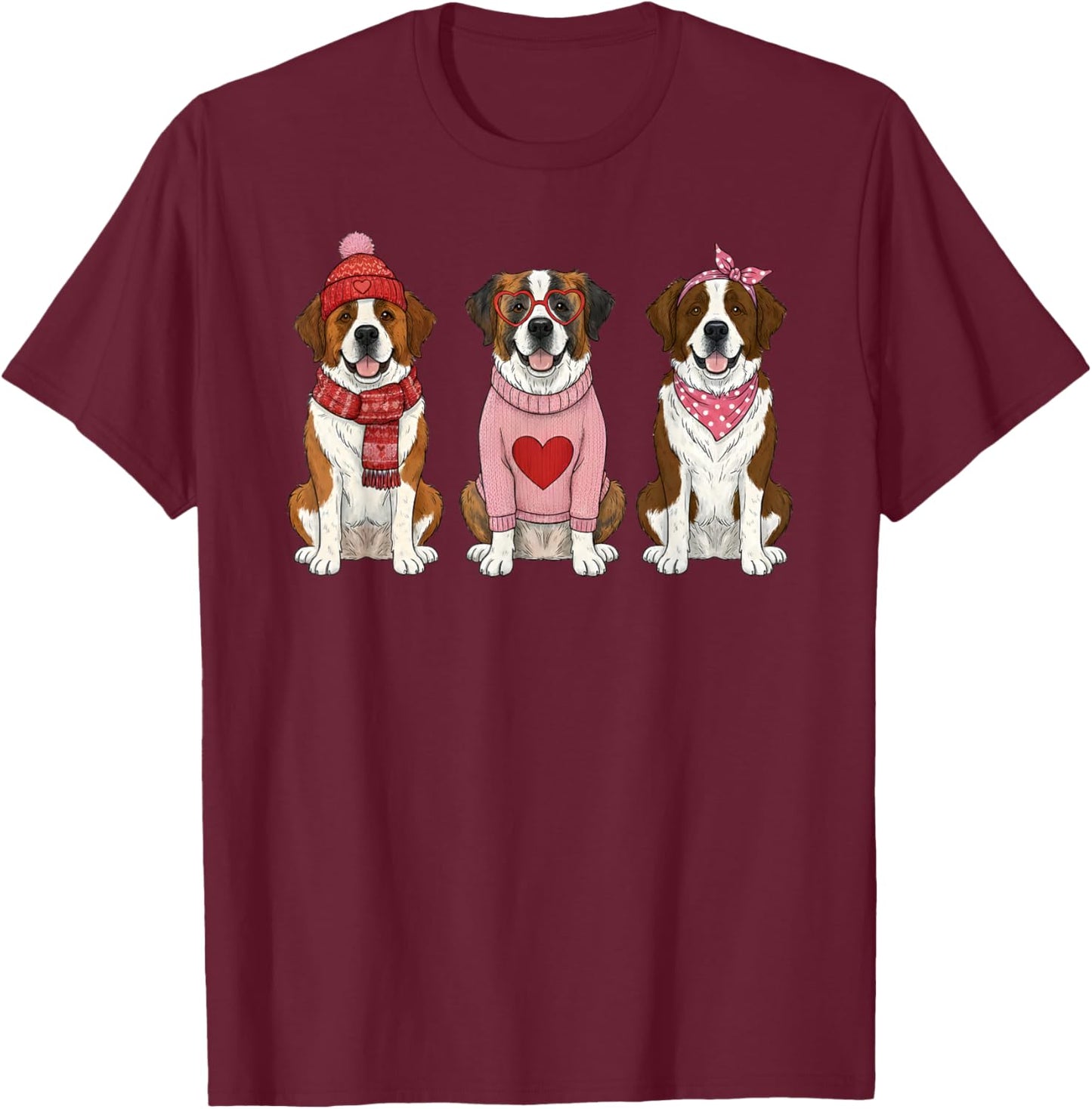 Cute Saint Bernard Valentine Dog T-Shirt - T-Shirt | Maroon