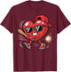 Valentines Day Heart Playing Baseball Boys Men Kids Girls T-Shirt - T-Shirt | Maroon
