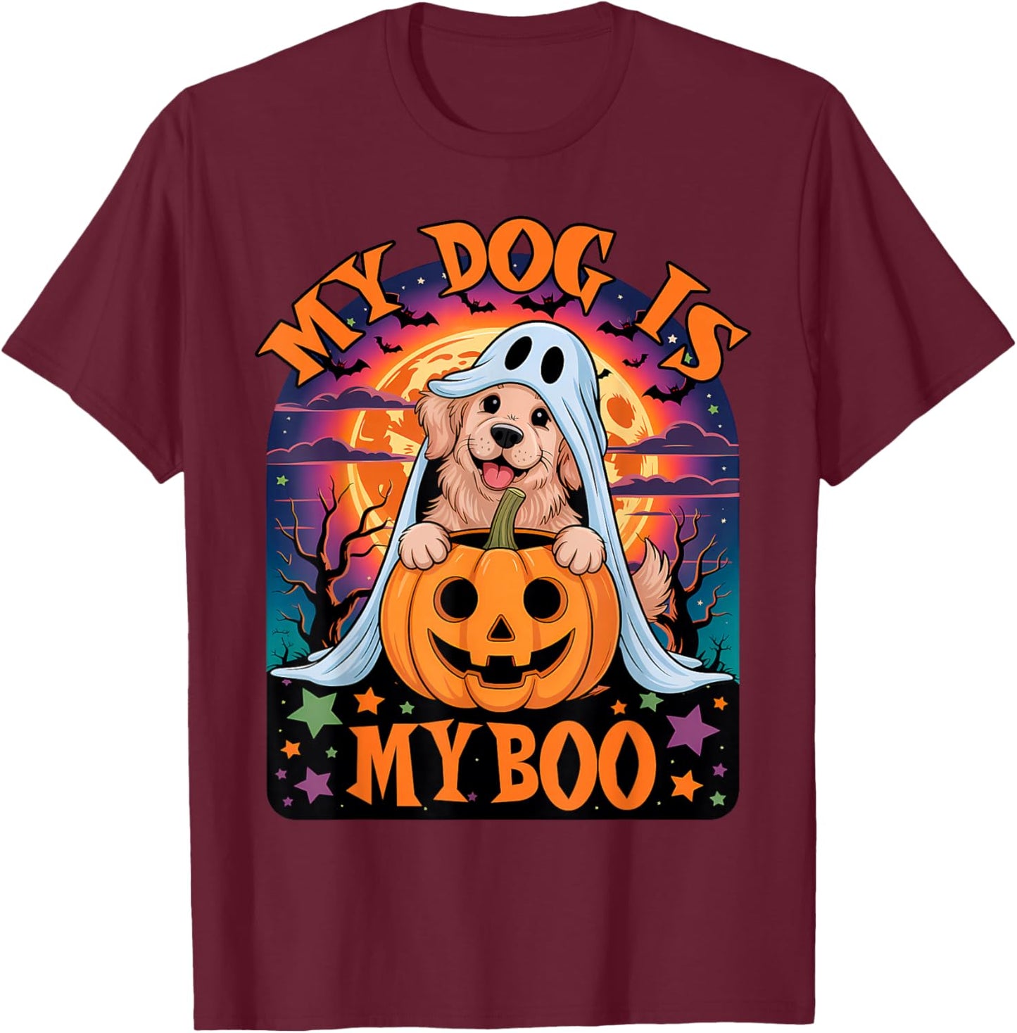 Retro Dog Halloween Ghost Golden Retriever My Dog is My Boo T-Shirt - T-Shirt | Maroon