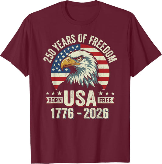 250 Anniversary USA Eagle American Flag T-Shirt - T-Shirt | Maroon