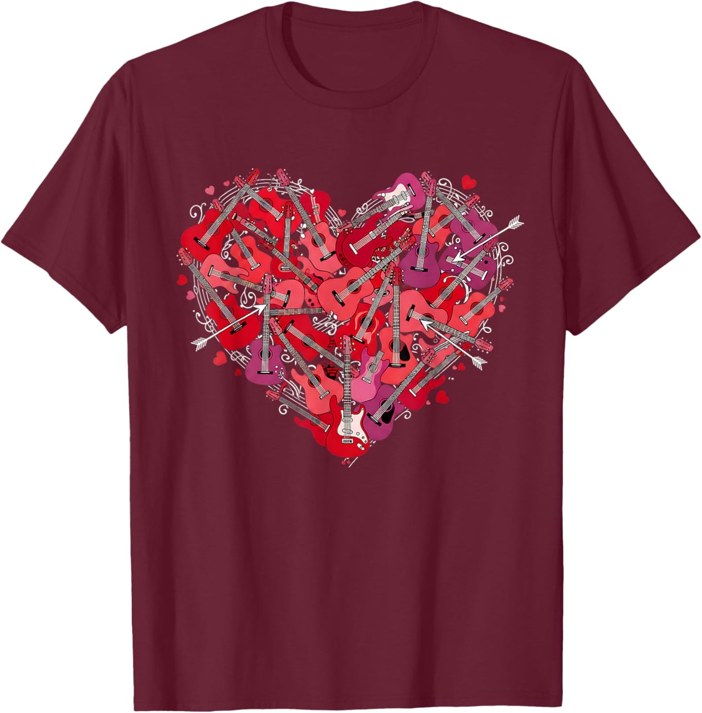 Guitar Player Heart Guitarist Love Rock Music Men Women T-Shirt - T-Shirt | Maroon