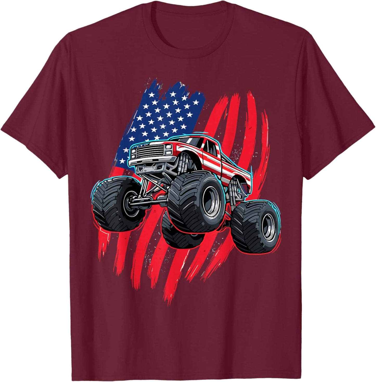 Monster Truck USA Flag American T-Shirt - T-Shirt | Maroon