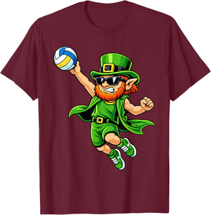 Volleyball St Patricks Day Boys Kids Sport Green Leprechaun T-Shirt - T-Shirt | Maroon