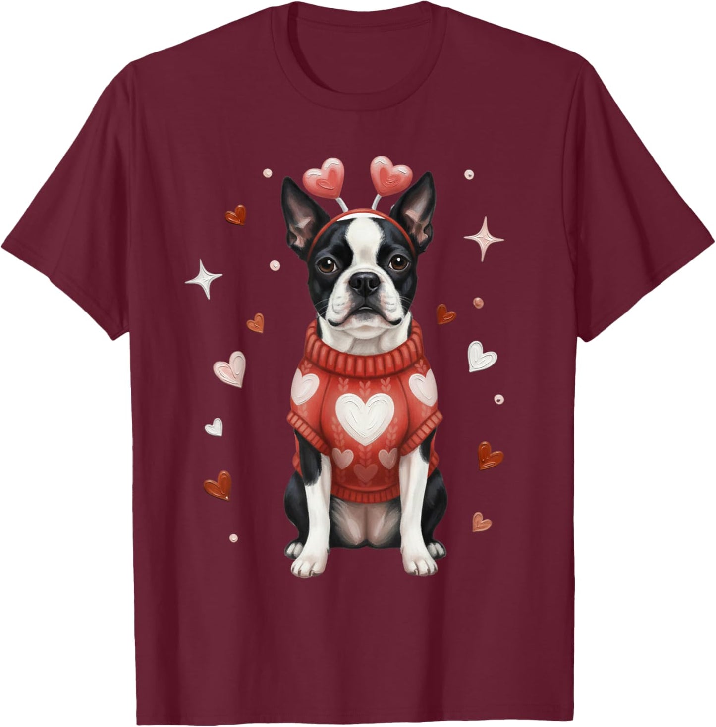 Cute Boston Terrier Valentine Heart Valentines Day T-Shirt - T-Shirt | Maroon