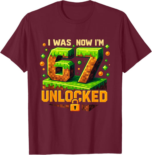 I was 6 Now I’m 7 Unlocked Funny Gamer Birthday T-Shirt - T-Shirt | Maroon