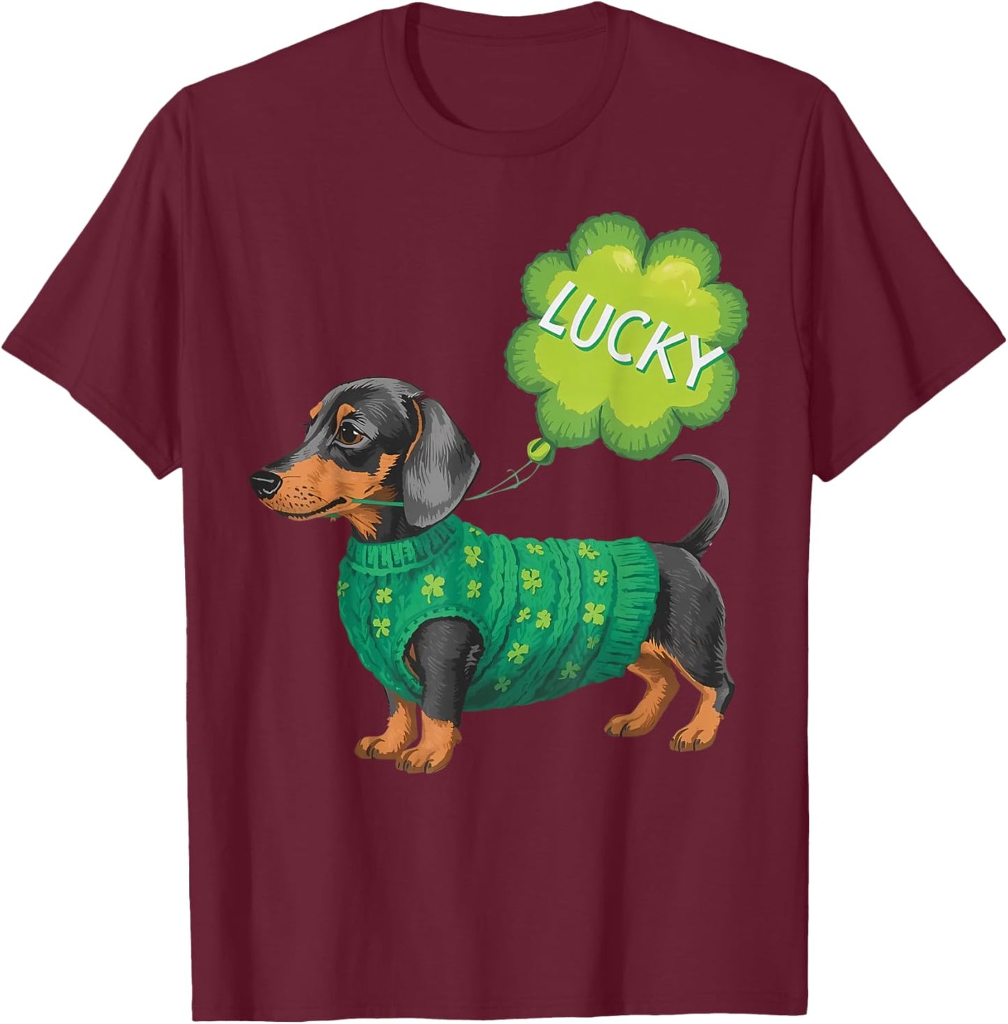 Dachshund Dog Lover Shamrock St Patricks Day Lucky Clovers T-Shirt - T-Shirt | Maroon