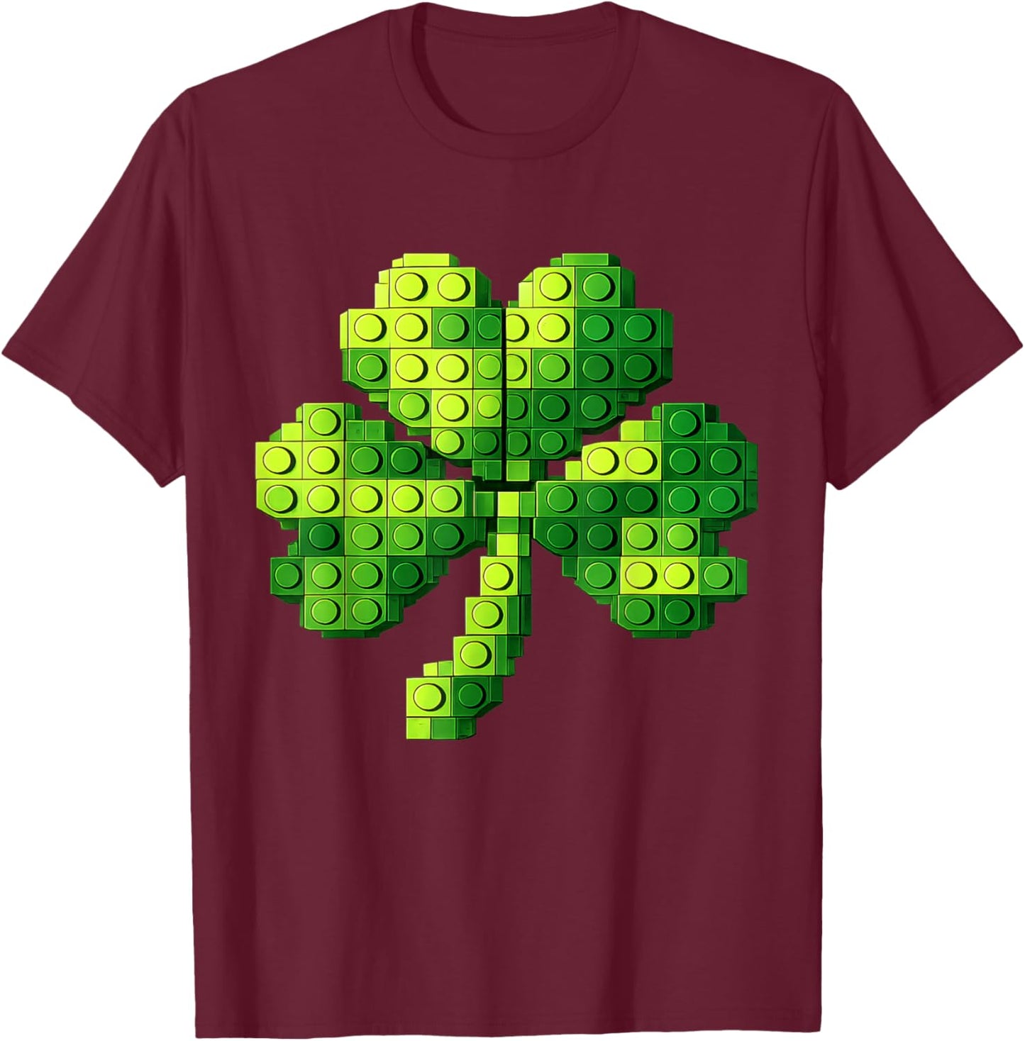 Funny Building Shamrock Blocks St Patricks Day Kids Boys T-Shirt - T-Shirt | Maroon
