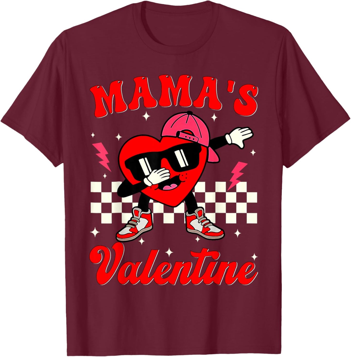 Retro Groovy Mama is My Valentine Cute Heart Boys Girls Kids T-Shirt - T-Shirt | Maroon
