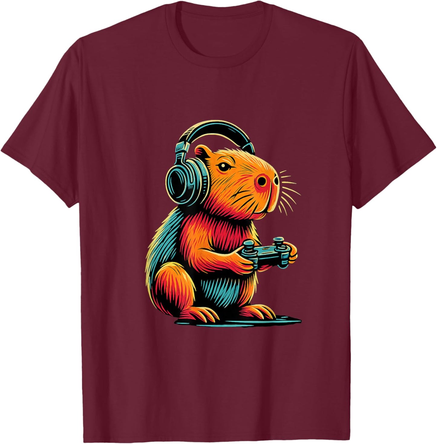 Capybara Gaming,Funny Gamer, Capybara Design Classic T-Shirt - T-Shirt | Maroon