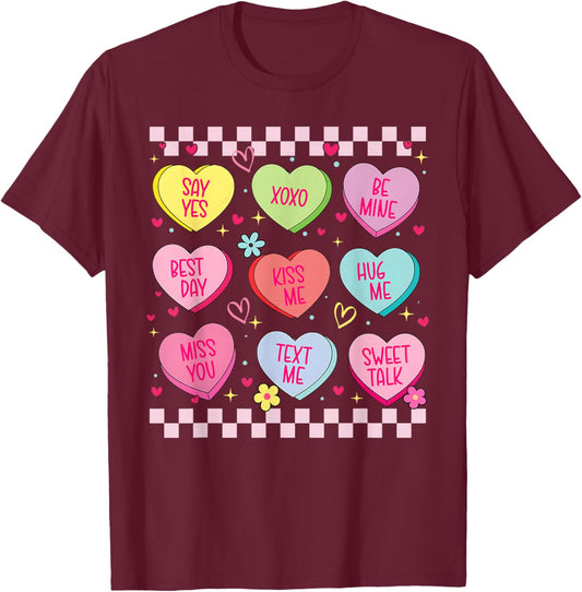 Candy Sweet Heart Love Be Mine XOXO Valentine Women Girl T-Shirt - T-Shirt | Maroon