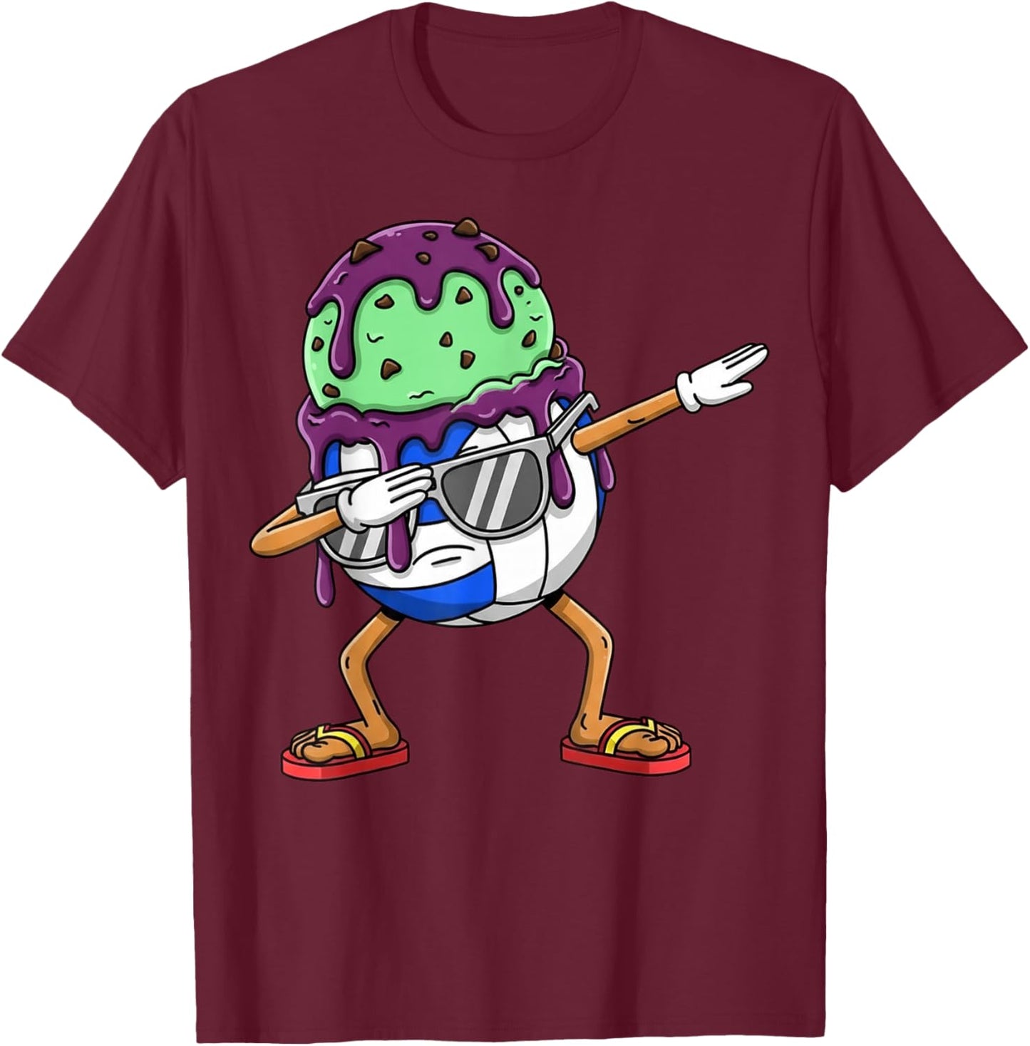 Dabbing Volleyball Drip Ice Cream Kids Youth Boys Girls T-Shirt - T-Shirt | Maroon