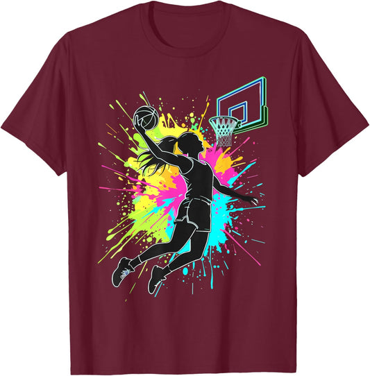 Colorful Basketball Splash T-Shirt - T-Shirt | Maroon