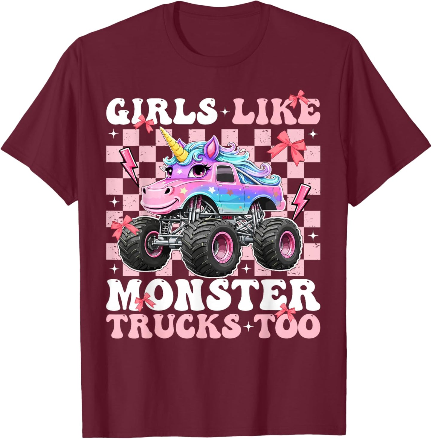 Girls Like Monster Trucks Too Unicorn Mom Adult T-Shirt - T-Shirt | Maroon
