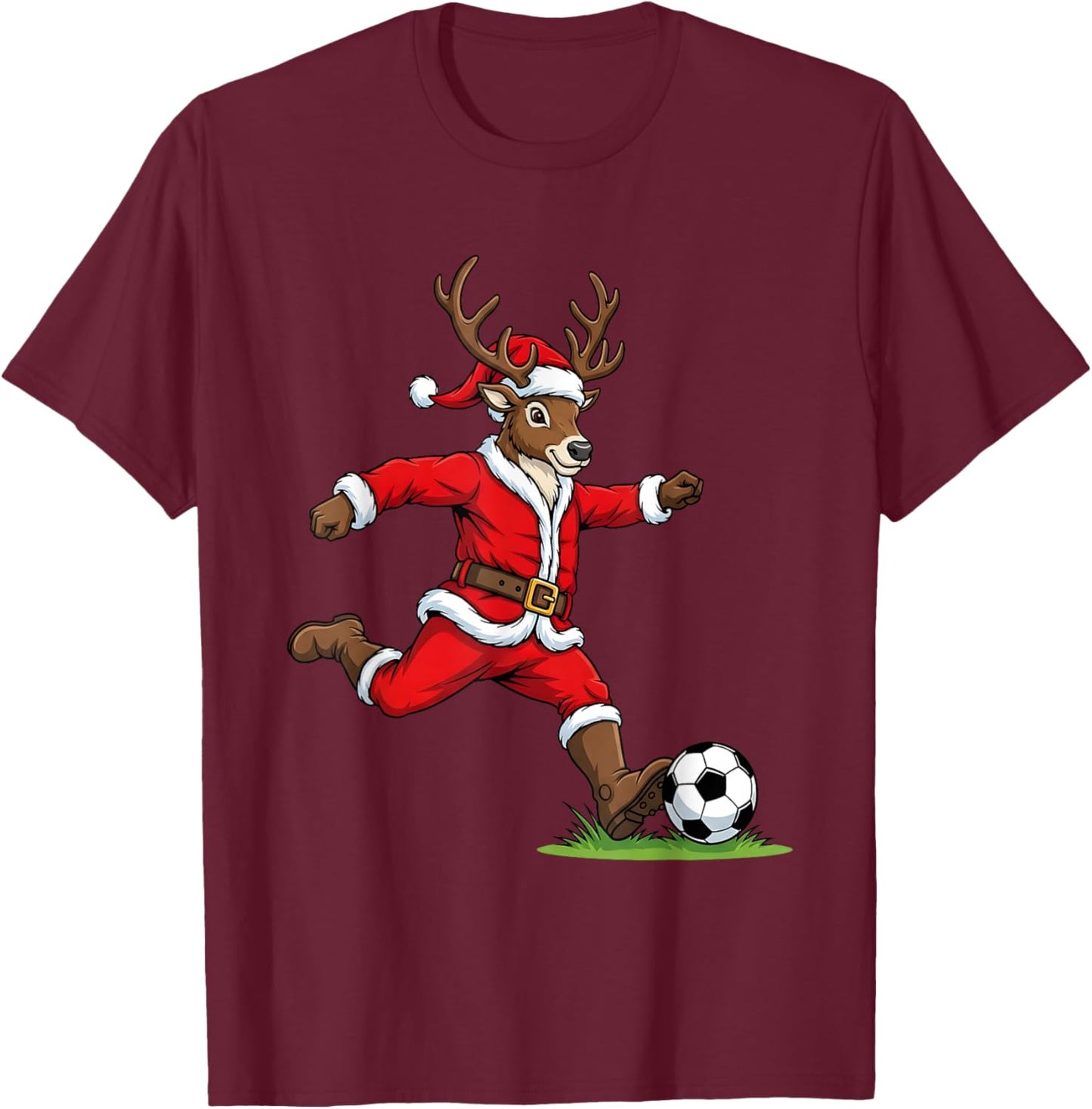 Funny Reindeer Soccer Christmas Kids Boys Girls T-Shirt - T-Shirt | Maroon