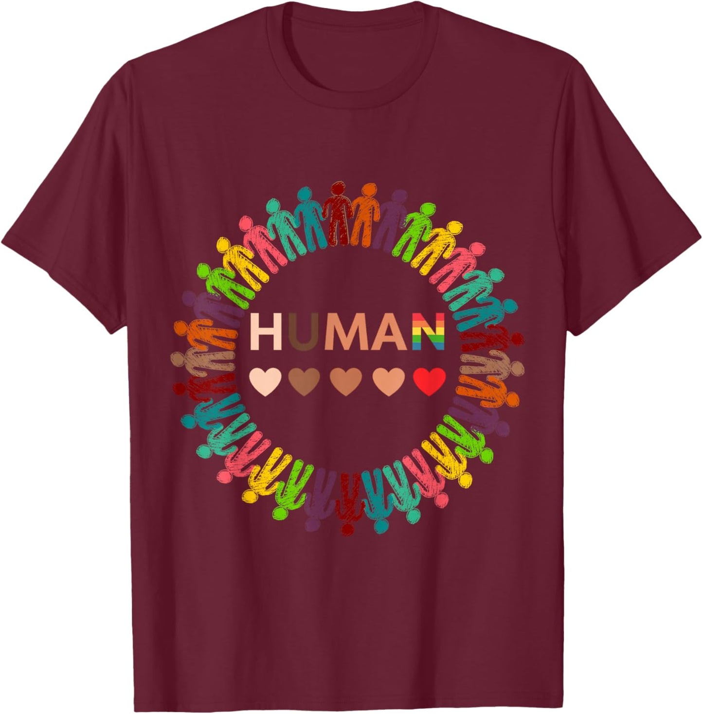 All-Inclusive Hearts for BLM Racial Justice & Human Equality T-Shirt - T-Shirt | Maroon