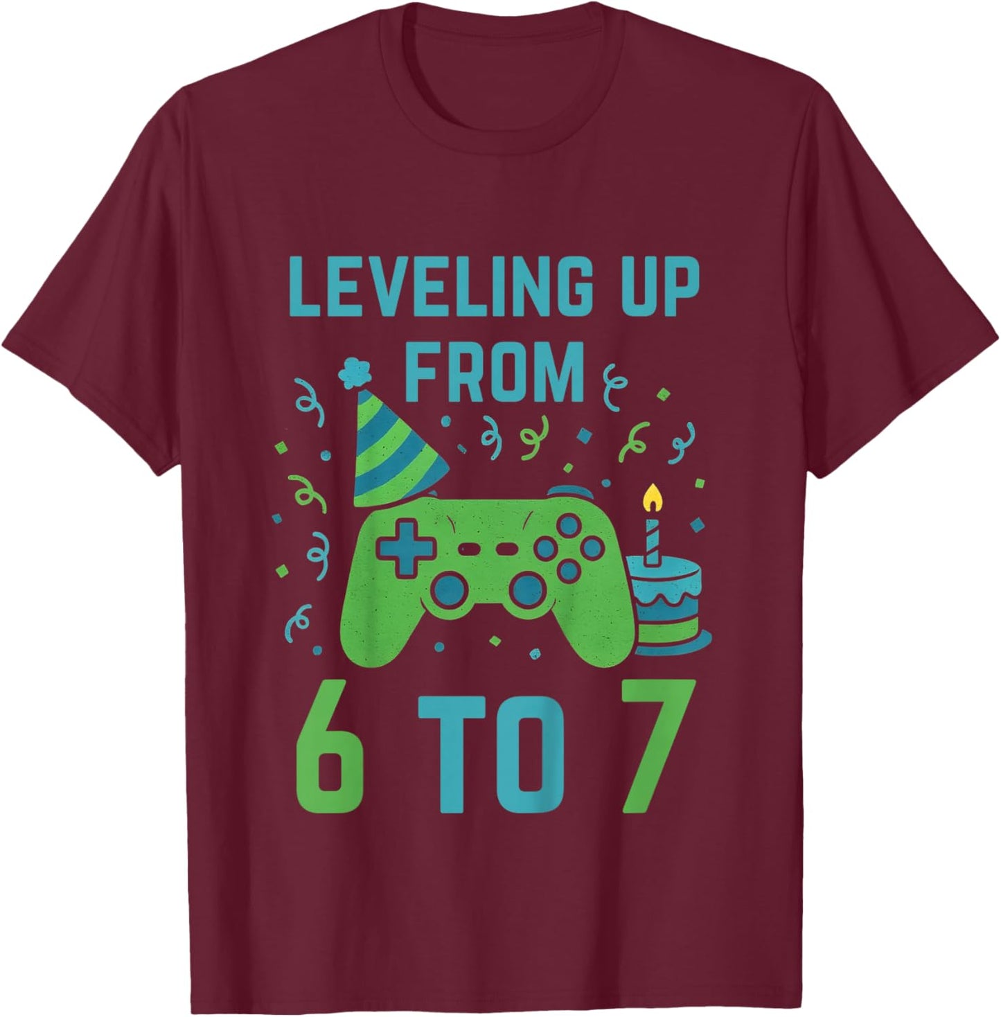 Leveling-Up from 6 to 7 Kids Gaming 7th Birthday T-Shirt - T-Shirt | Maroon
