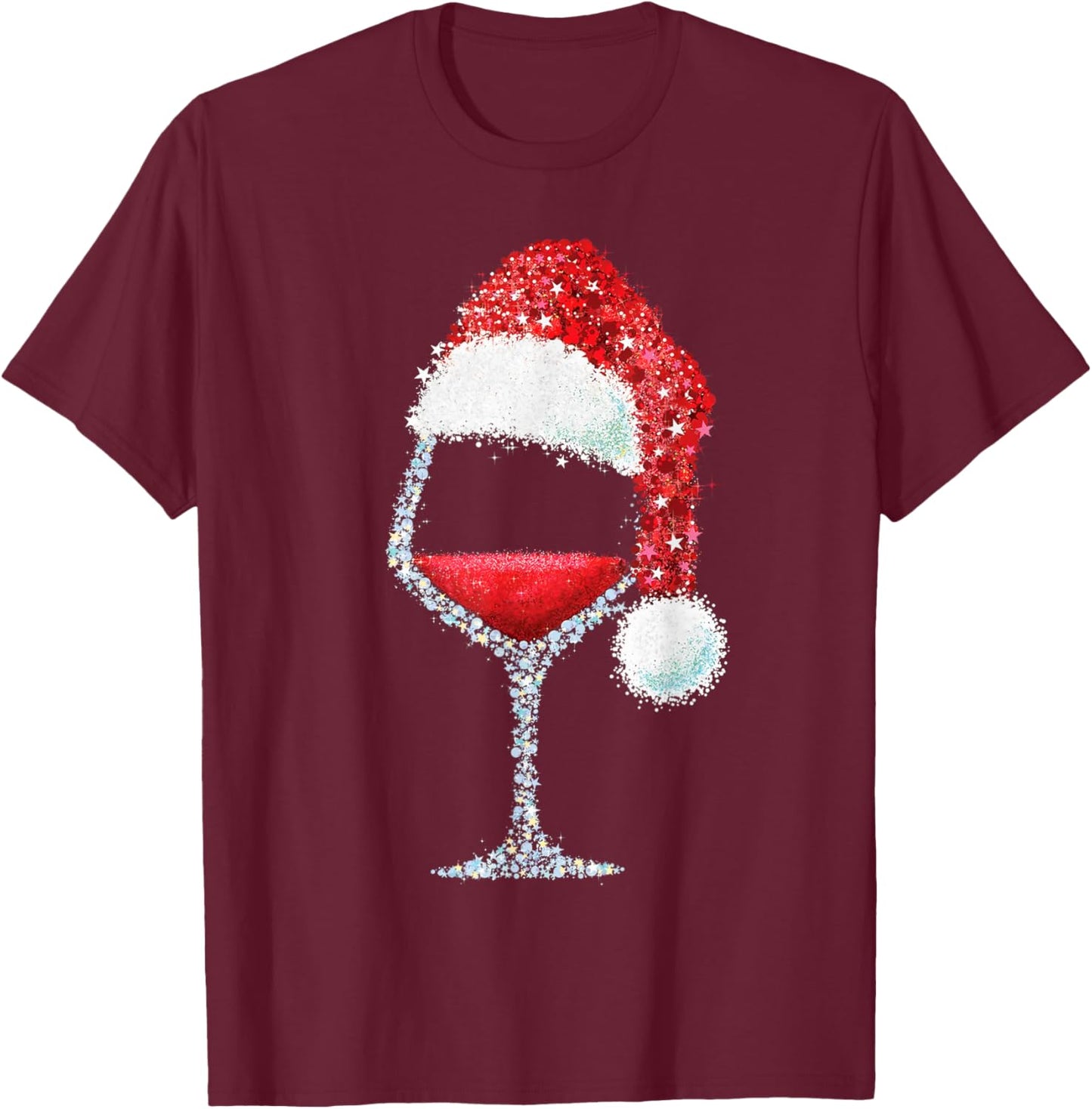 Red Wine Glass Christmas Santa Hat Holiday Party T-Shirt - T-Shirt | Maroon