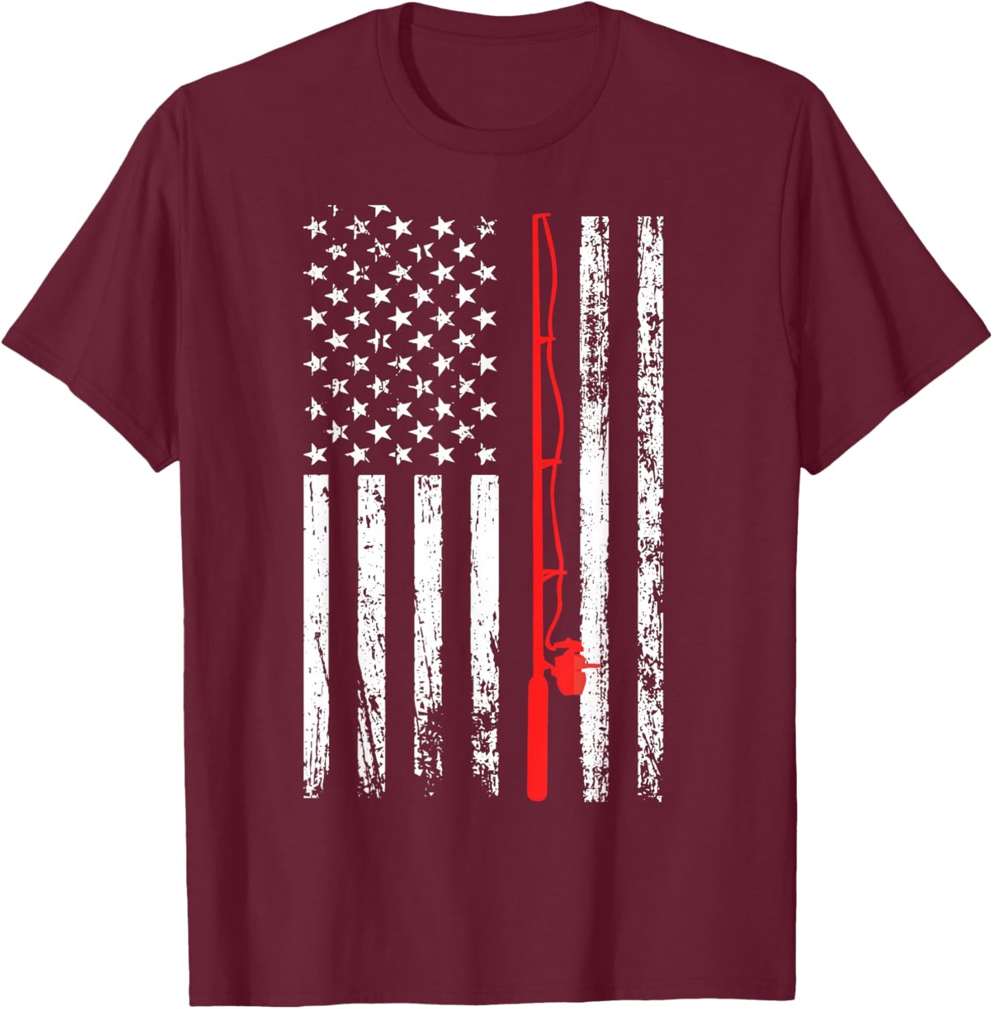 Men's American Flag Fishing Lovers Fishing Dad T-Shirt - T-Shirt | Maroon