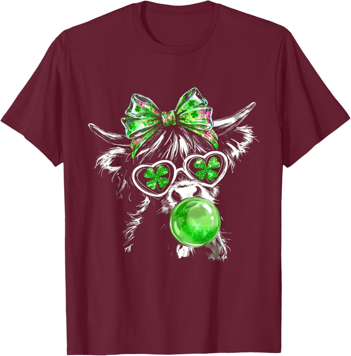 Coquette Highland Cow St Patrick’s Day Lucky Irish Cow Lover T-Shirt - T-Shirt | Maroon