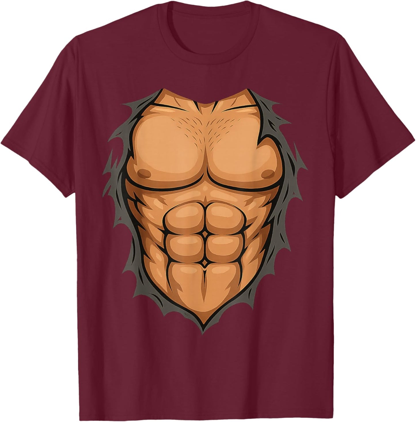 Ripped Abs Costume - Funny Lazy Halloween Muscle Chest T-Shirt - T-Shirt | Maroon