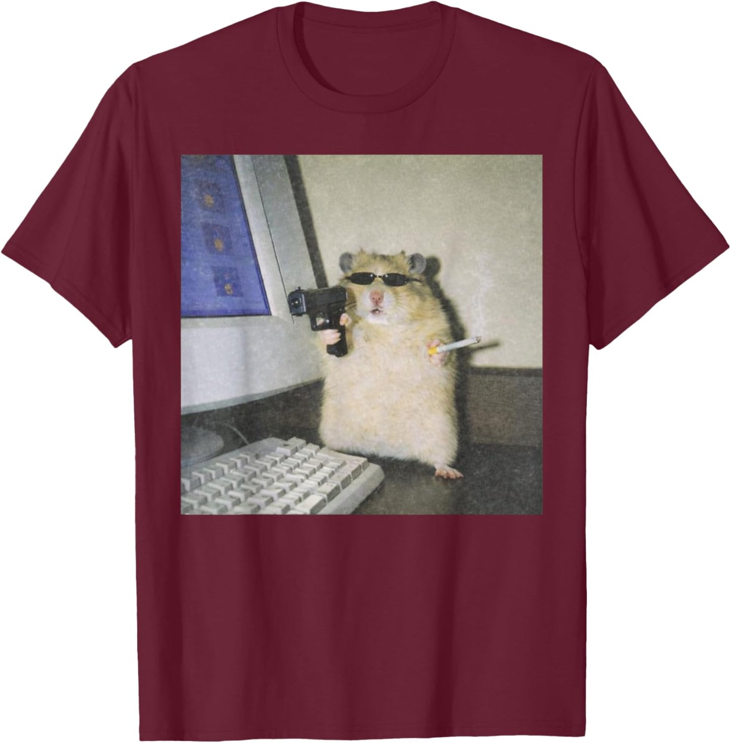 Cyber Hamster Meme Cringe Funny Animal Vintage T-Shirt - T-Shirt | Maroon