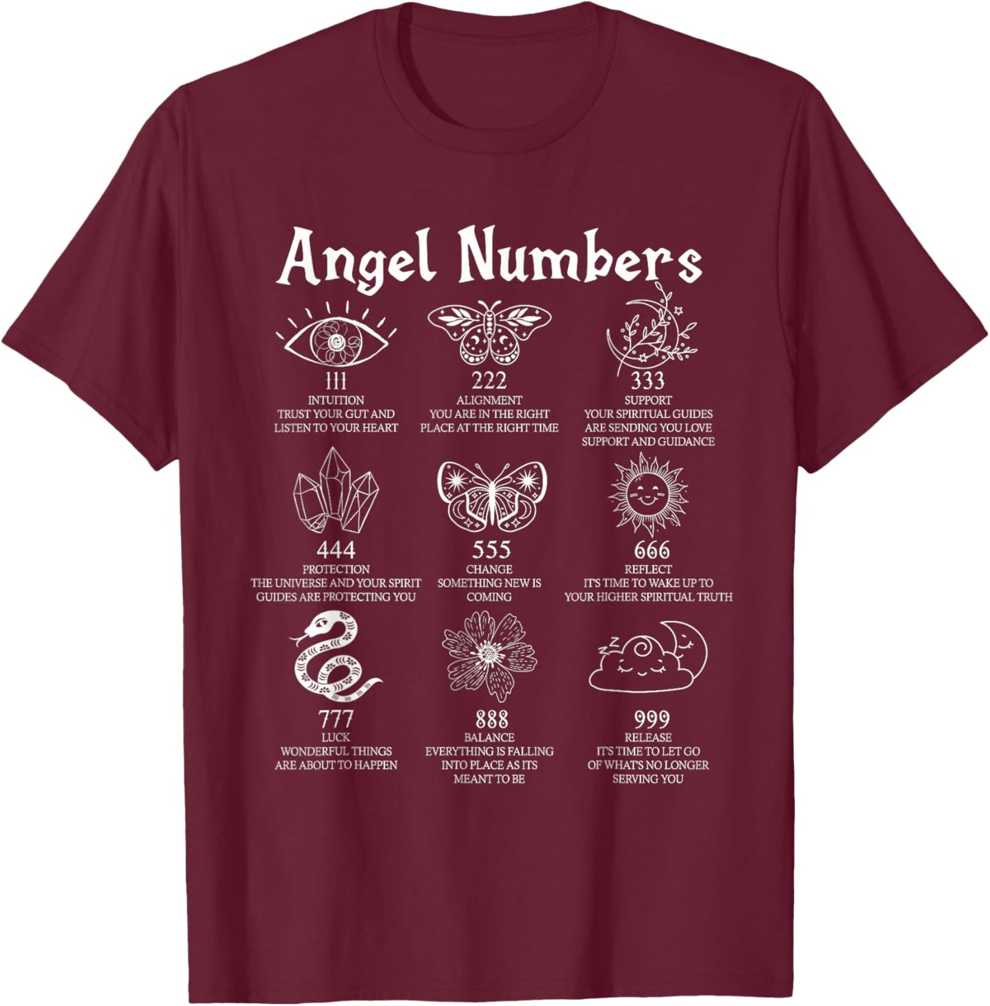 ngel Numbers Numerology Celestial Spiritual Divination T-Shirt - T-Shirt | Maroon
