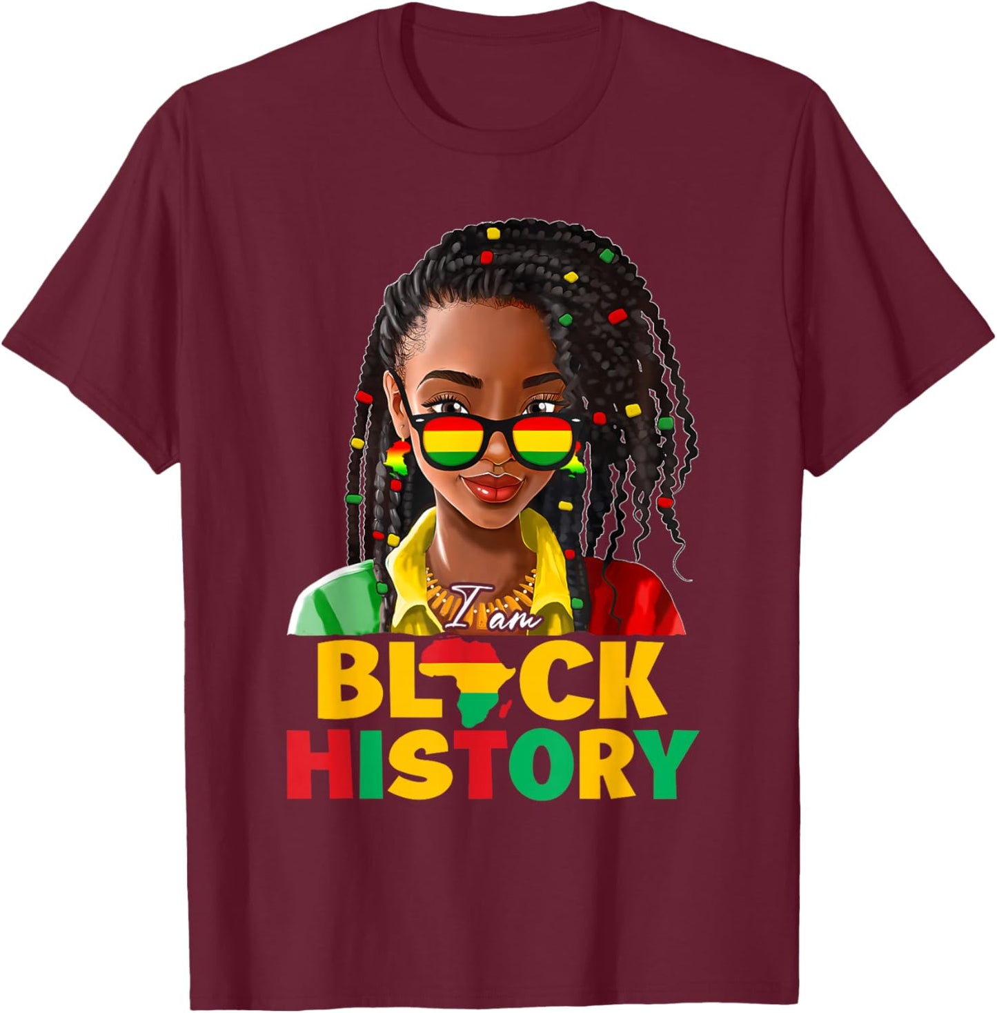 I Am Black History Women Girl Black History Month Juneteenth T-Shirt - T-Shirt | Maroon