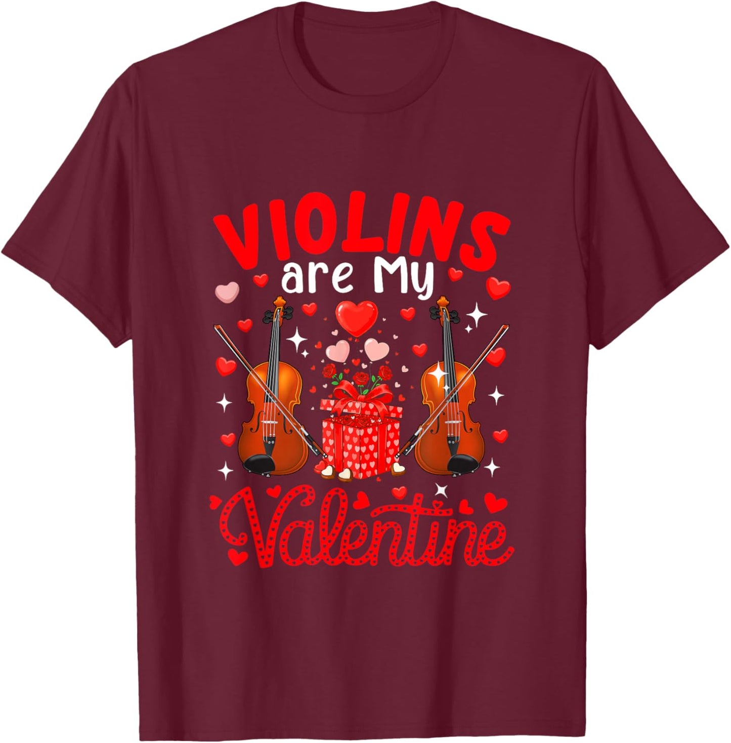 Violins are My Valentine Floral Heart Funny Instrument T-Shirt - T-Shirt | Maroon