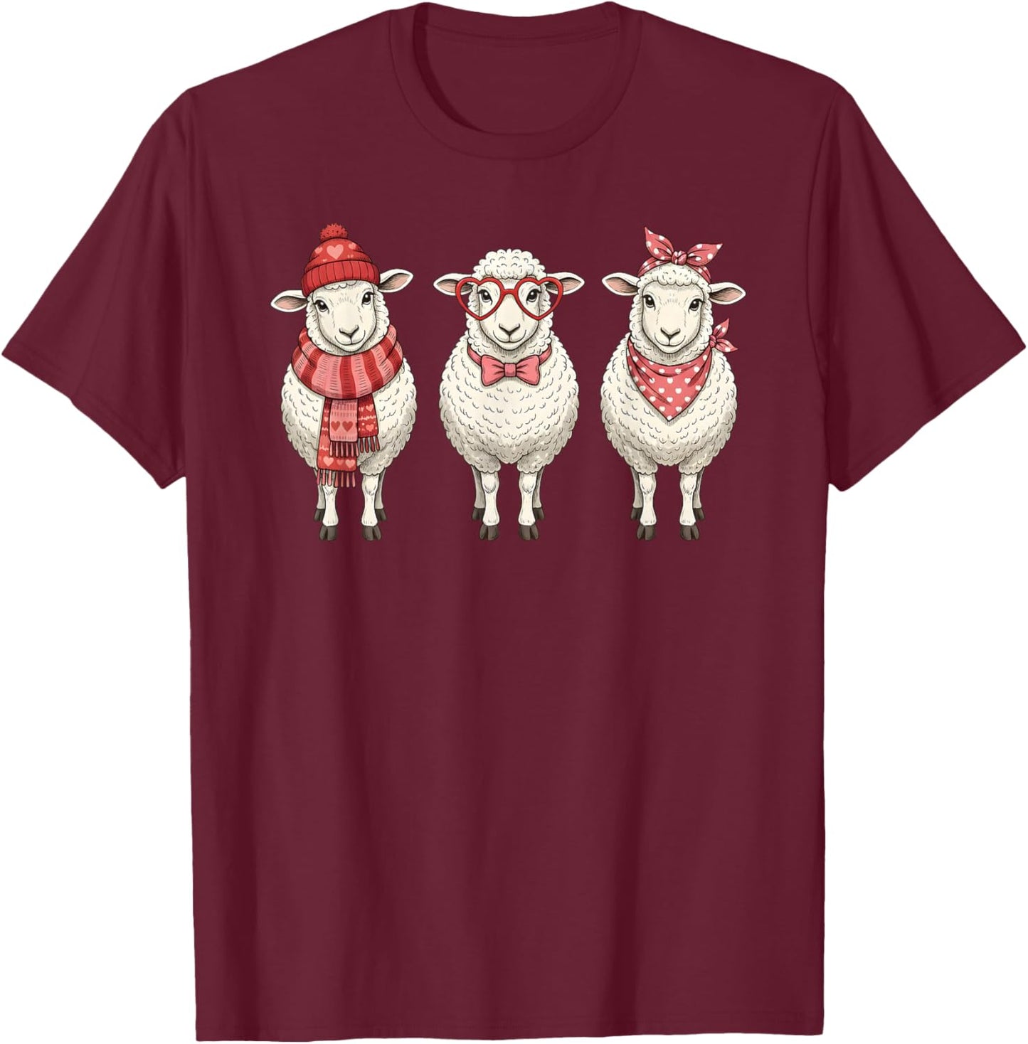 Retro Sheep Cute Valentine Farm Animal T-Shirt - T-Shirt | Maroon
