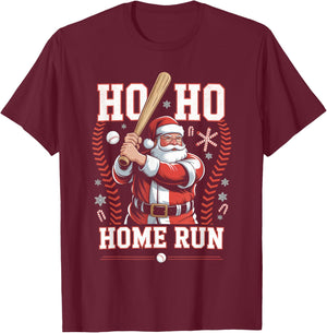 Ho Ho Home Run Baseball Christmas Funny Holiday Sports Santa T-Shirt - T-Shirt | Maroon