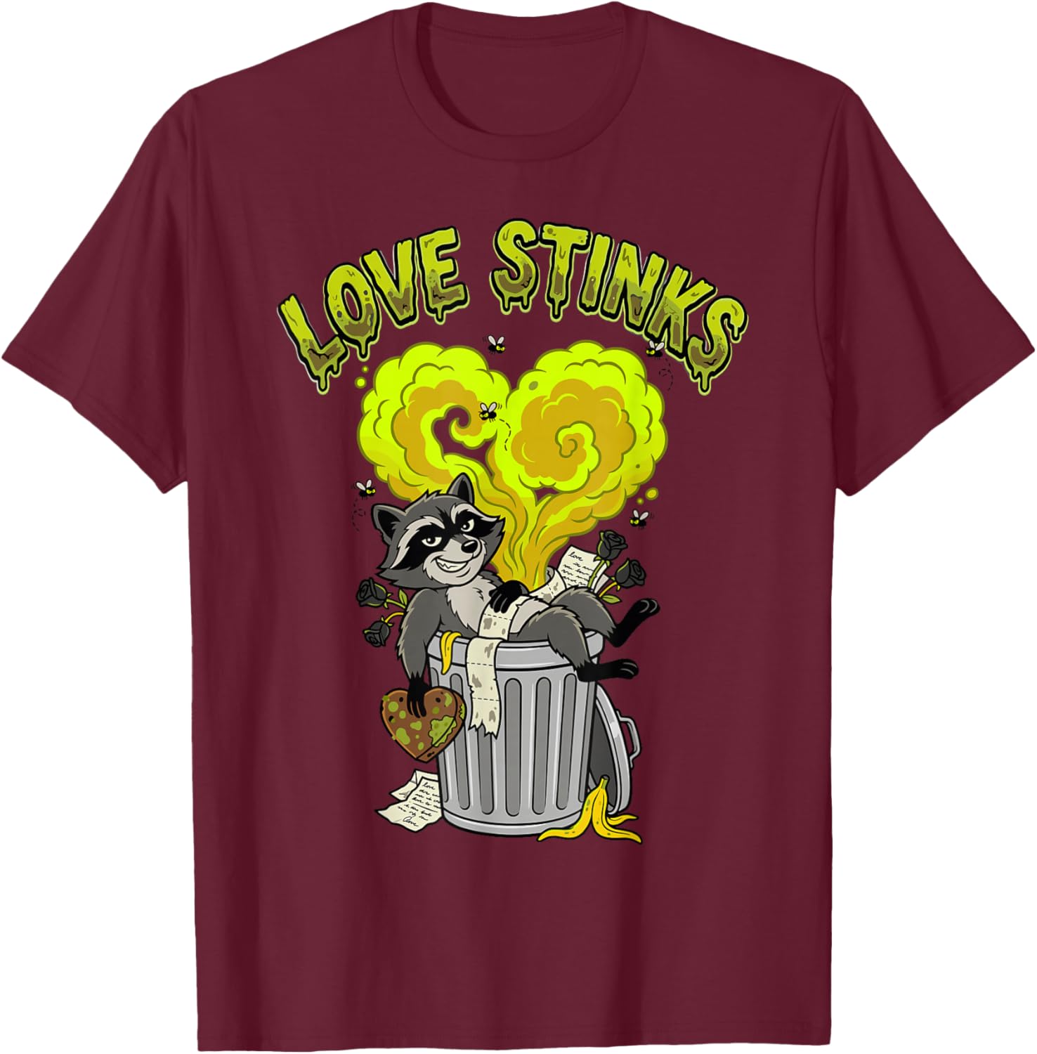Love Stinks Raccoon Anti Valentine T-Shirt - T-Shirt | Maroon