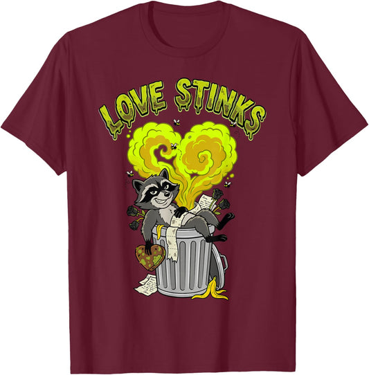 Love Stinks Raccoon Anti Valentine T-Shirt - T-Shirt | Maroon