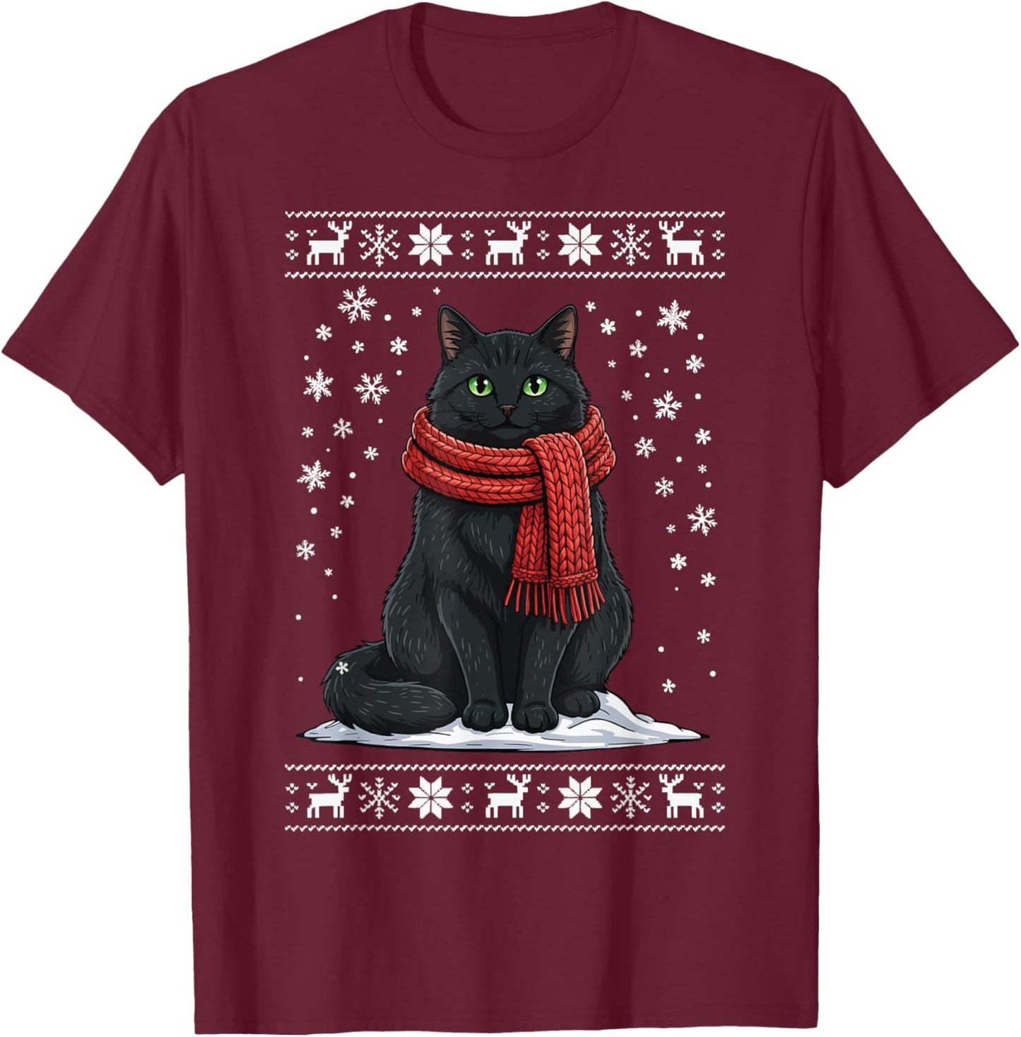 Cat Ugly Christmas T-Shirt - T-Shirt | Maroon