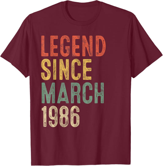 Legend March 1986 40th Birthday Men Women 40 Year Old T-Shirt - T-Shirt | Maroon