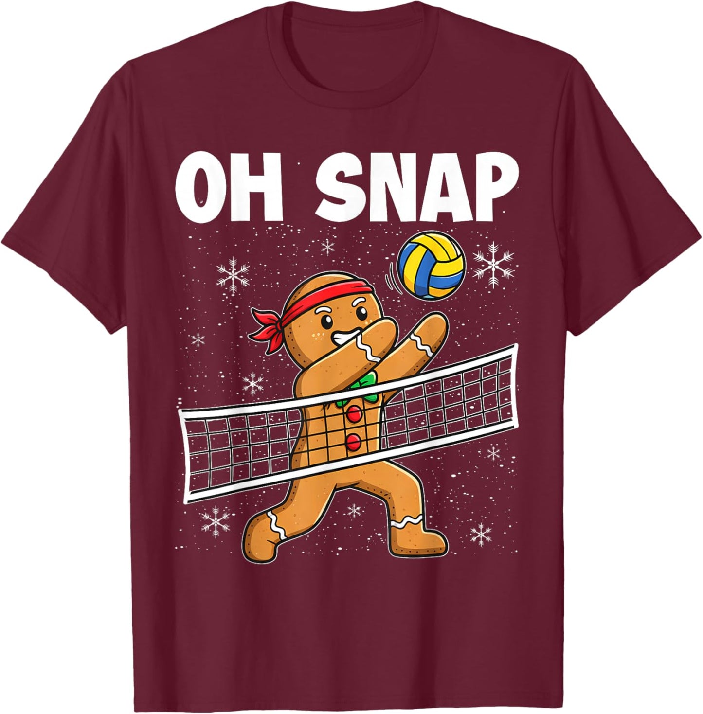 Oh Snap Gingerbread Man Christmas Volleyball T-Shirt - T-Shirt | Maroon