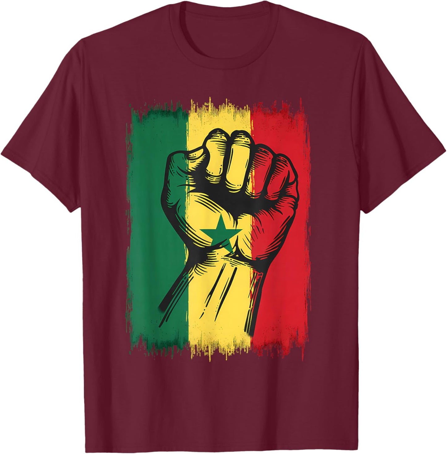 Senegal Roots Handfist Senegalese Flag T-Shirt - T-Shirt | Maroon
