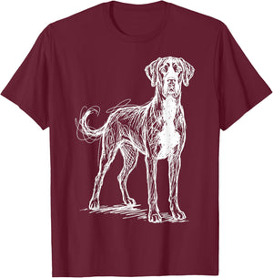 Great Dane Line Art T-Shirt - T-Shirt | Maroon