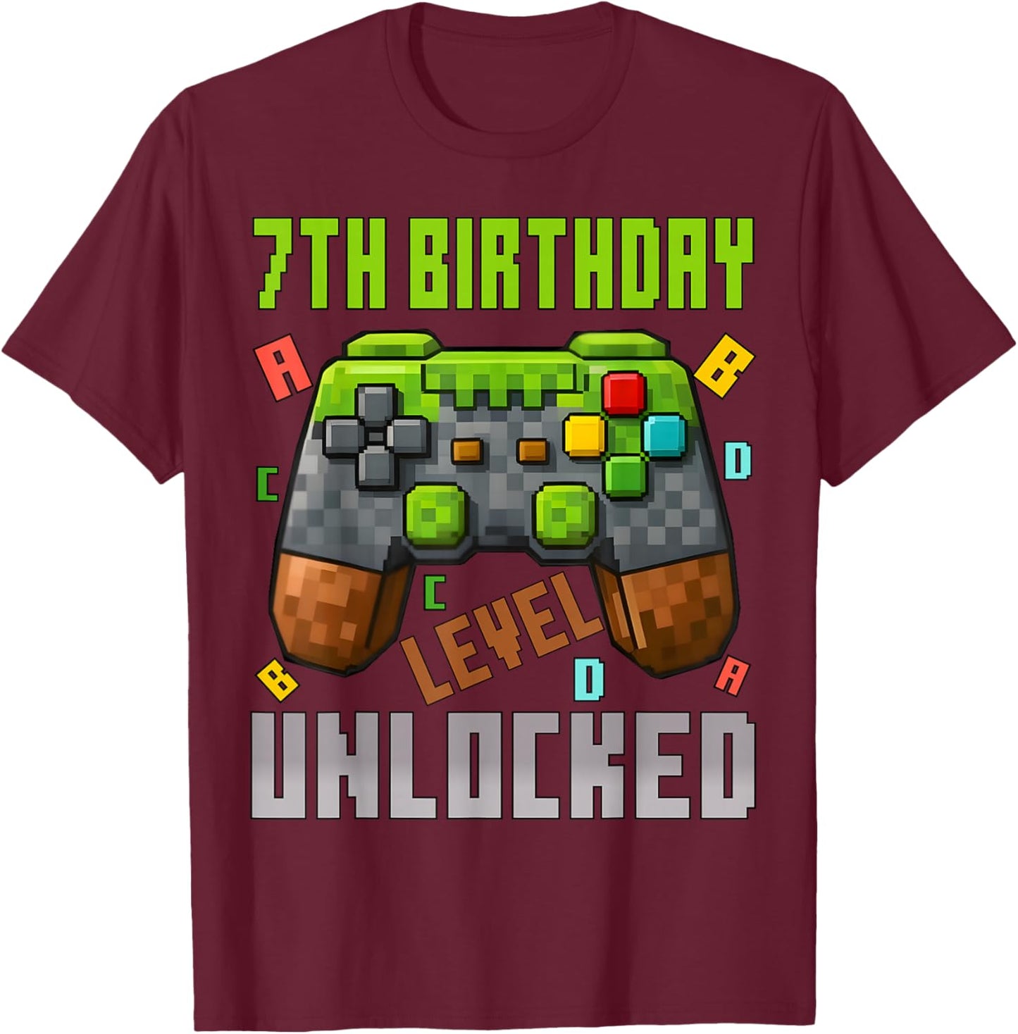 7th Birthday Boy Level 7 Unlocked Birthday Boy 7 Years Old T-Shirt - T-Shirt | Maroon
