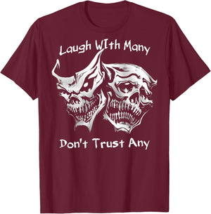 (ON Back) Laugh with Many Don't Trust Any Skull Retro T-Shirt - T-Shirt | Maroon