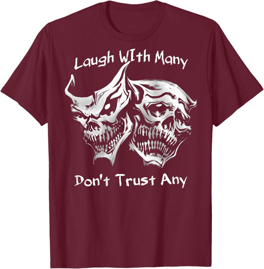 (ON Back) Laugh with Many Don't Trust Any Skull Retro T-Shirt - T-Shirt | Maroon
