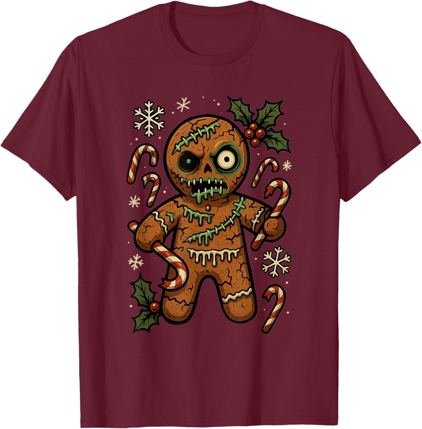 Zombie Gingerbread Man Christmas Zombie T-Shirt - T-Shirt | Maroon