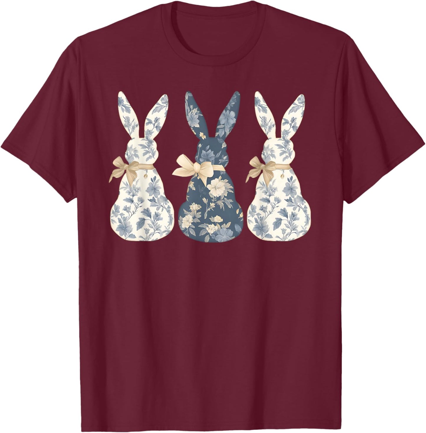Funny Bunny Wildflower Rabbit Lovers Easter Coquette Bow T-Shirt - T-Shirt | Maroon