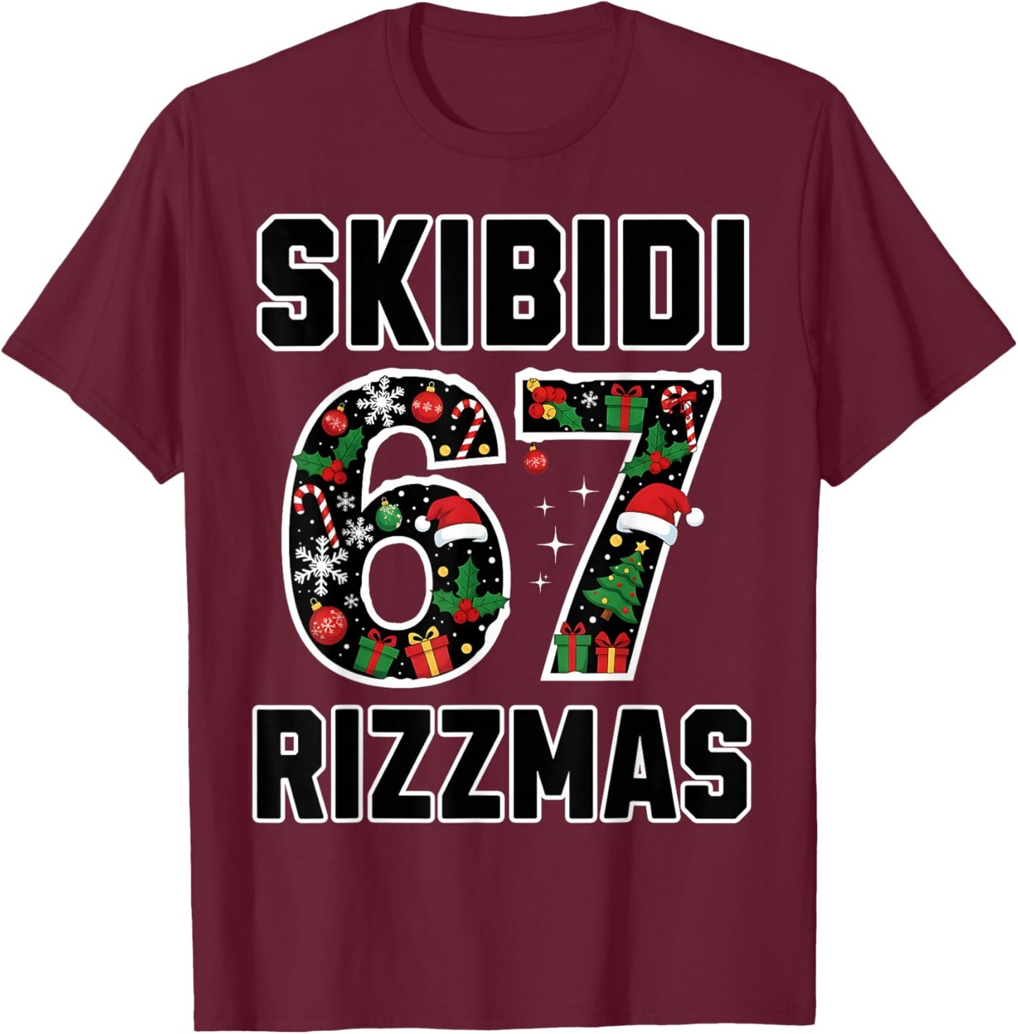 Rizz Christmas 67 Funny Xmas Gen Alpha Skibidi Rizzmas 67 T-Shirt - T-Shirt | Maroon